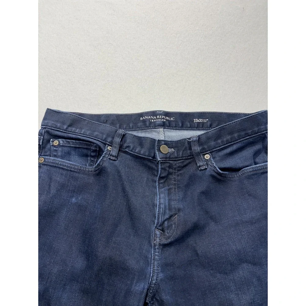 Banana Republic Traveler Jeans Mens 33x32 Blue Slim Straight Dark Wash Denim